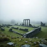 Ancient Ruins in Foggy Valley