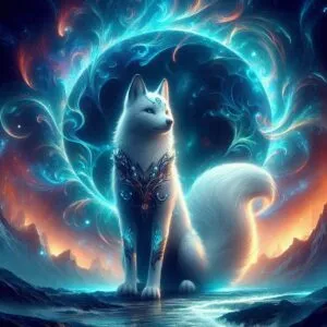 Astral Kitsune Guarding Celestial Aurora Gateway