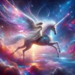 Astral Valkyrie Riding Starlight Pegasus Across Prism Skies