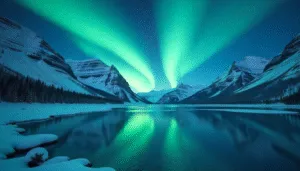 Aurora Borealis Over Frozen Lake