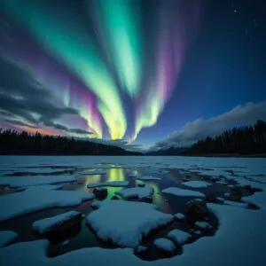 Aurora Over Frozen Lake