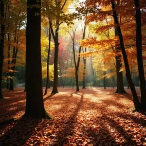 Autumn Forest with Fallen Leaves