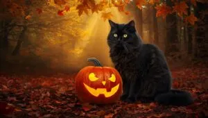 Black Cat and Pumpkin Love