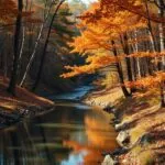 Calm River in Autumn Forest