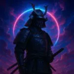 Celestial Samurai in a Neon Sky