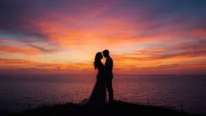 Couple Silhouette at Golden Sunset