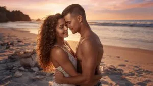 Couple Writing Names in the Sand