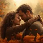 Cozy Pumpkin Couple by the Fireplace