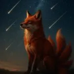 Crimson Kitsune Under Falling Stars