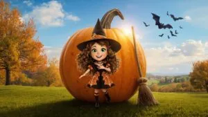Cute Witch with Pumpkin
