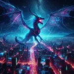 Cyber Dragon in Neon Night Sky