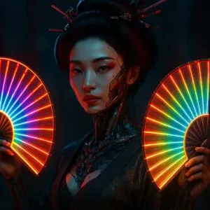 Cyber Geisha with Neon Fans