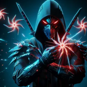 Cyber Ninja Throwing Neon Shurikens
