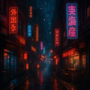 Cyberpunk Street with Neon Signs