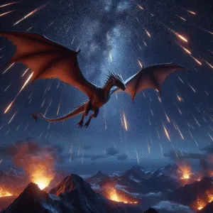 Dragon Flying Through Meteor Shower