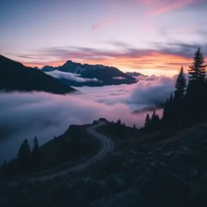 Foggy Mountain Pass at Dawn
