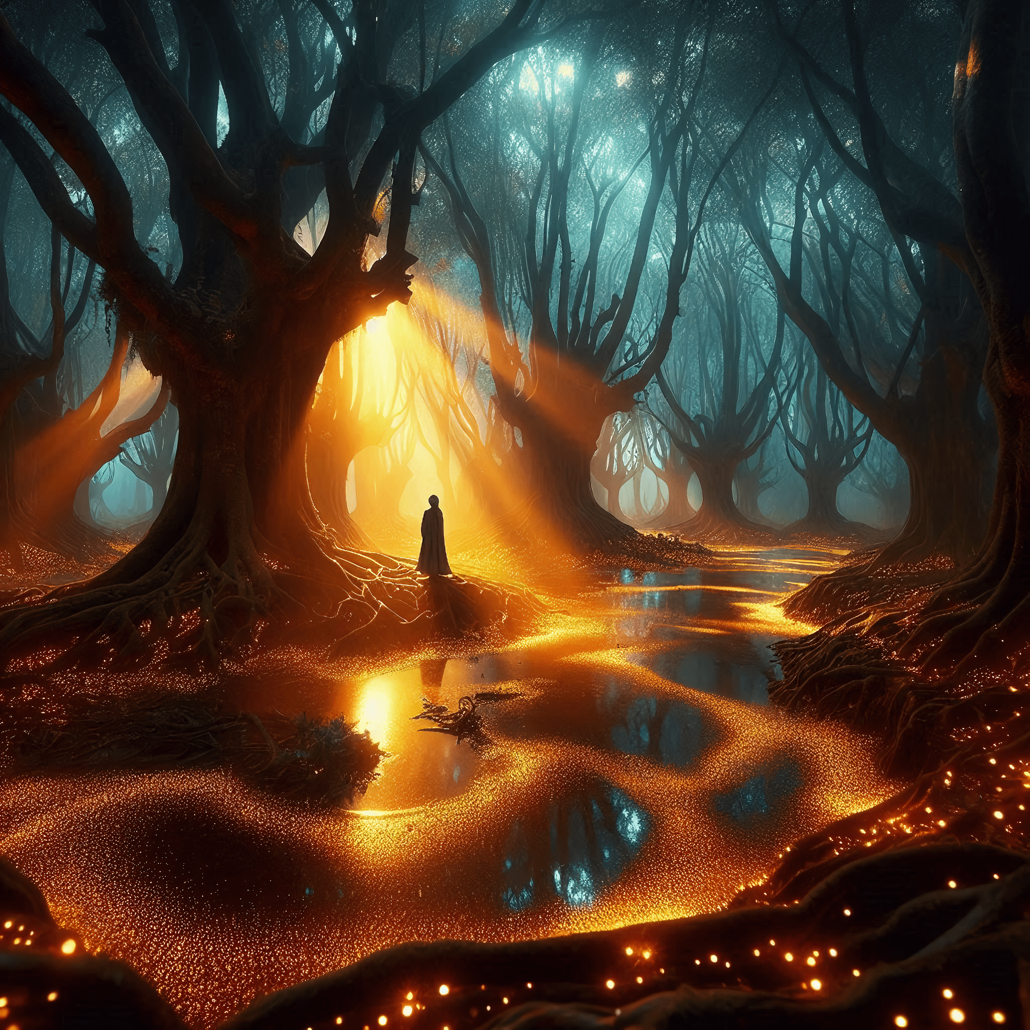 forest witch in luminous hollow wallpaper, fantasy, fantasy, forest, hollow, luminous, magic, mystical, witch, desktop, mobile, background
