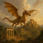 Golden Dragon Soaring Over Ancient Ruins