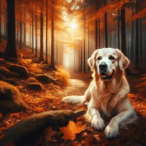 Golden Retriever in Autumn Forest