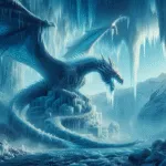 Ice Dragon Above Frozen Waterfall