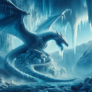 Ice Dragon Above Frozen Waterfall