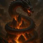 Infernal Dragon Coiling Around Molten Prism Peaks