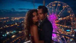Lovers Holding Hands on Ferris Wheel