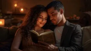 Lovers Reading Together by Candlelight