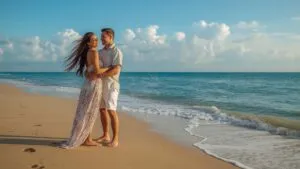 Lovers Running Barefoot on the Shore