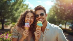 Lovers Sharing Ice Cream in Summer