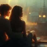 Lovers Sitting by Window in Rain