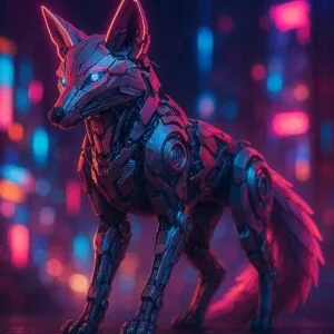 Mechanical Kitsune of the Neon Realm