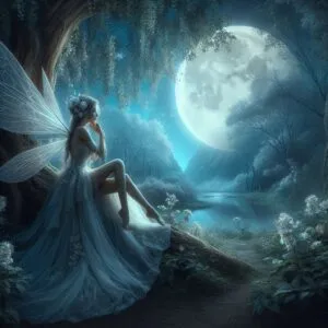 Moonlight Fairy by the Shimmering Pond