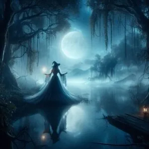 Moonlight Sorceress Over the Crystal Lake