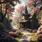 Mountain Hamlet with Wooden Cottages