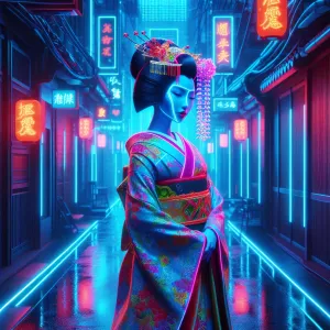 Neon Geisha in Holographic Alley
