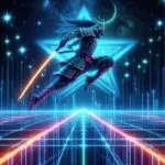 Neon Samurai Leaping Across Holographic Star Bridges