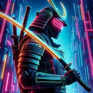 Neon Samurai in a Futuristic City