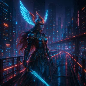 Neon Valkyrie on Cyber Bridge
