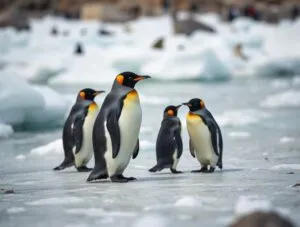 Penguins on Icy Shore