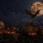 Pumpkin and Bats Night Sky