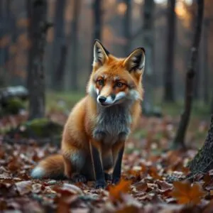 Red Fox in Autumn Forest