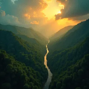 River Through Lush Mountains