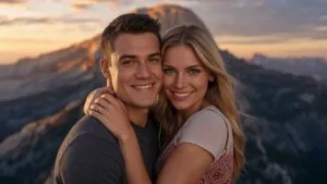 Romantic Hug on Mountain Peak