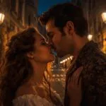 Romantic Kiss in Old City Street