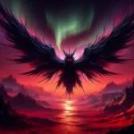 Shadow Seraph Descending Over Crimson Aurora Plains