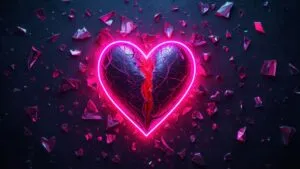 Shattered Heart in Neon Glow