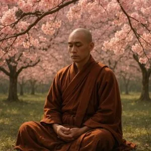Silent Monk Beneath the Cherry Blossoms