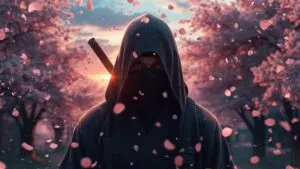 Silent Ninja Beneath Sakura Rain