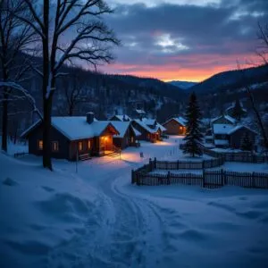 Snow-Covered Village at Dusk